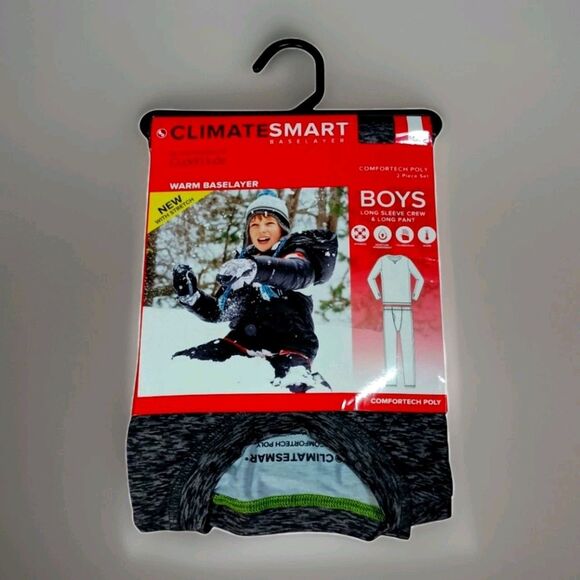 Climate Smart Baselayer Boys LG Comfortech Poly 2 Pc Set Grey Print Cuddl Duds - Picture 1 of 2
